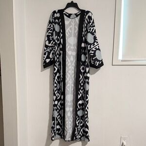 Black and White khaki  Patterned Long Cardigan